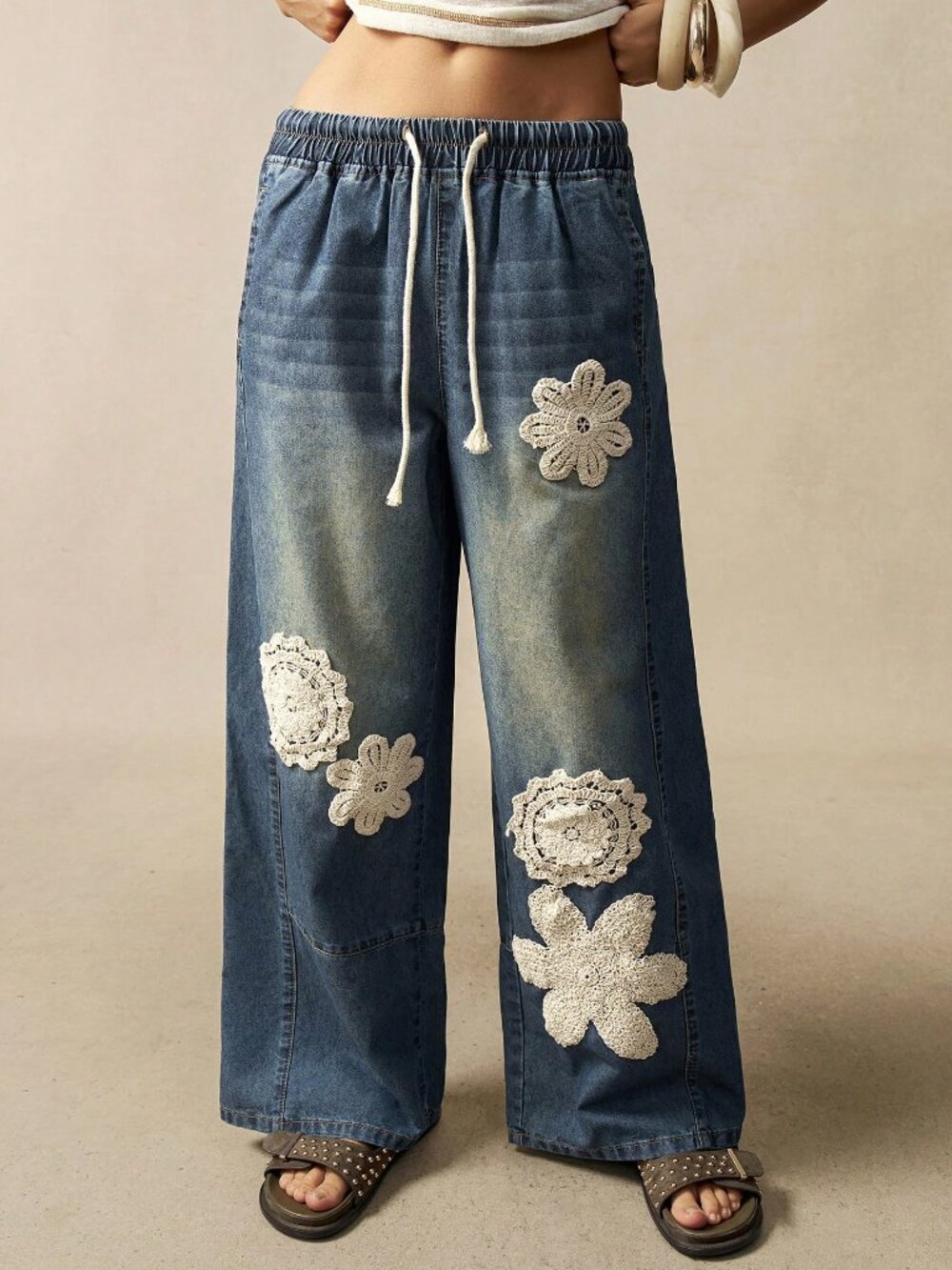 Blue Casual Women's Woven Loose Wide-Leg Jeans - Picture 5 of 6